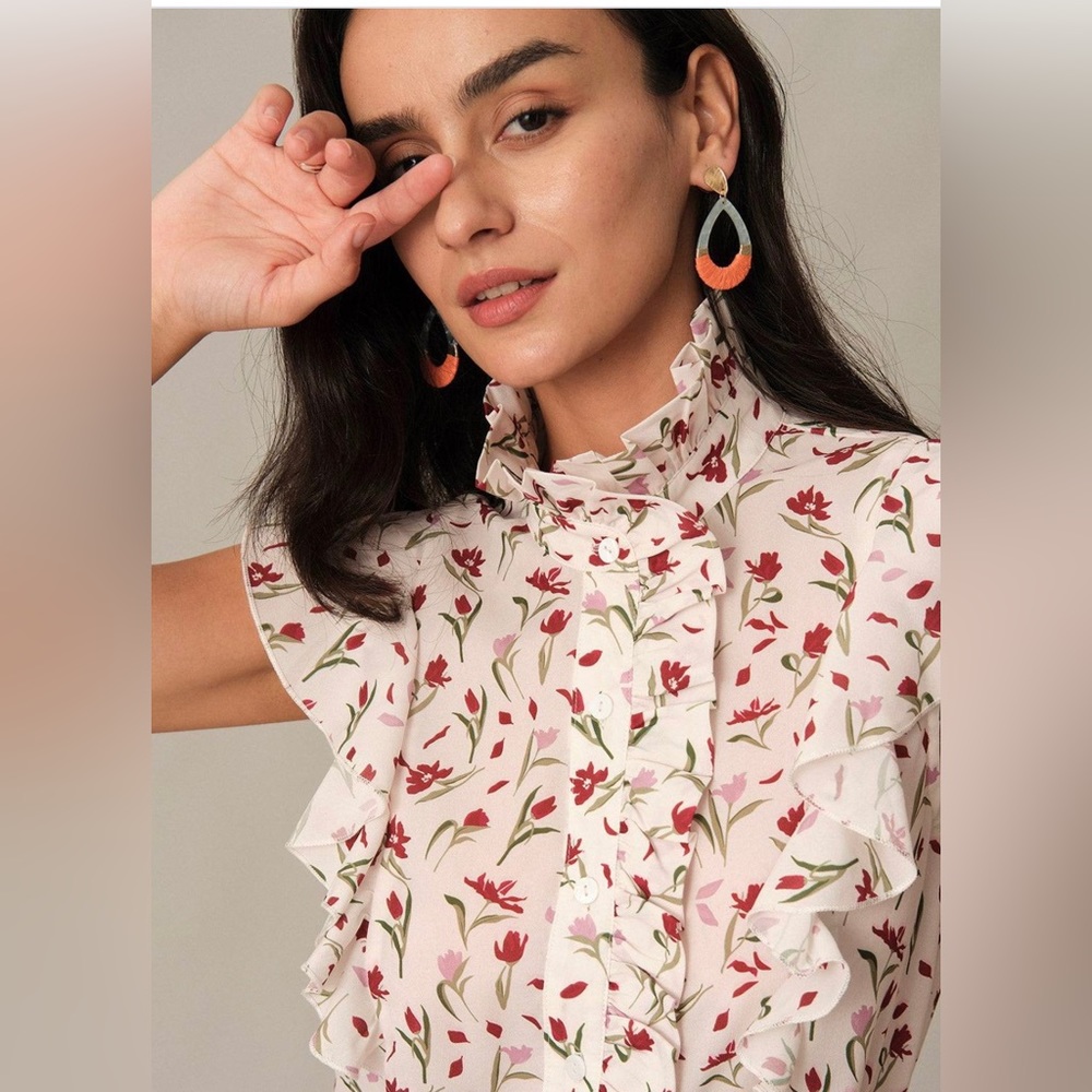 Ruffle Mock Neck Floral Blouse - Picture 6 of 8